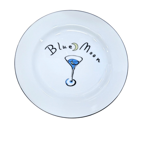 POTTERY BARN MARTINI DESIGN SET OF 4 WHITE COCKTAIL/APPETIZER CERAMIC PLATES - Picture 4 of 10